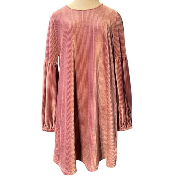 Altar'd State Cozy Soft Ribbed Velour Mini Dress Size L Dusty Rose Pink Boho - Picture 1 of 10